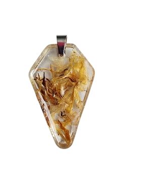 (2)Handcrafted Gold Floral Resin Pendant Necklace - Clear & Gold